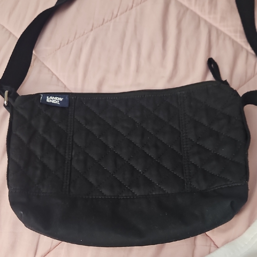 Lands' End Elegant Black Quilted Shoulder Bag Crossbody